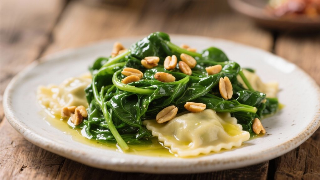 saut ed spinach with pine nuts