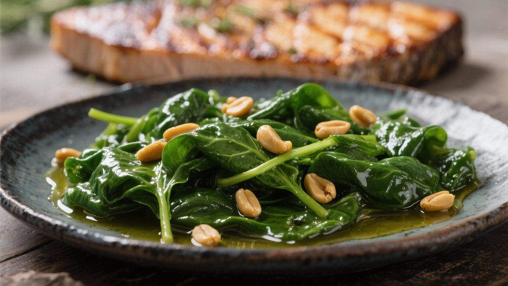 saut ed spinach with pine nuts