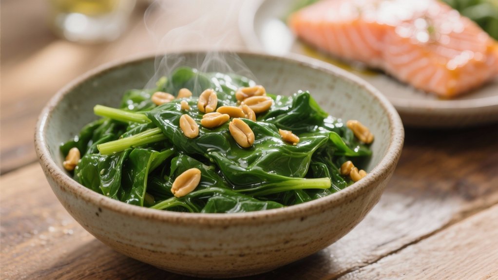 saut ed spinach with pine nuts