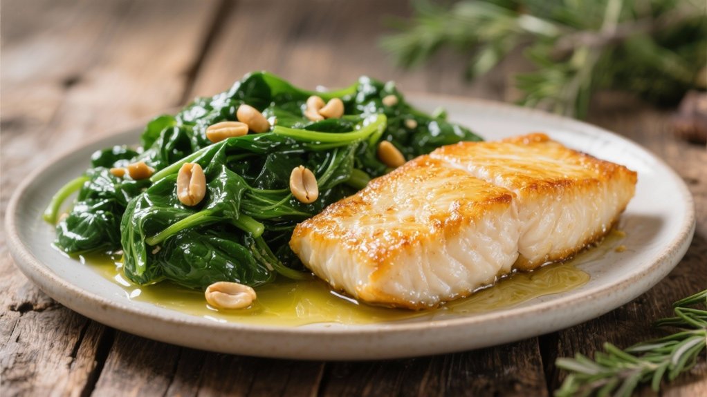 saut ed spinach with pine nuts