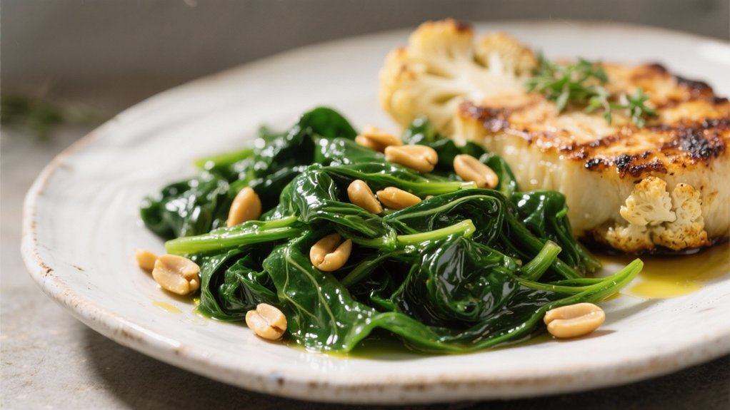 saut ed spinach with pine nuts