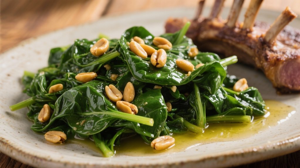 saut ed spinach with pine nuts