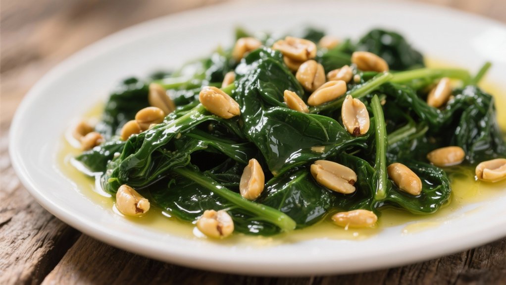 saut ed spinach with pine nuts