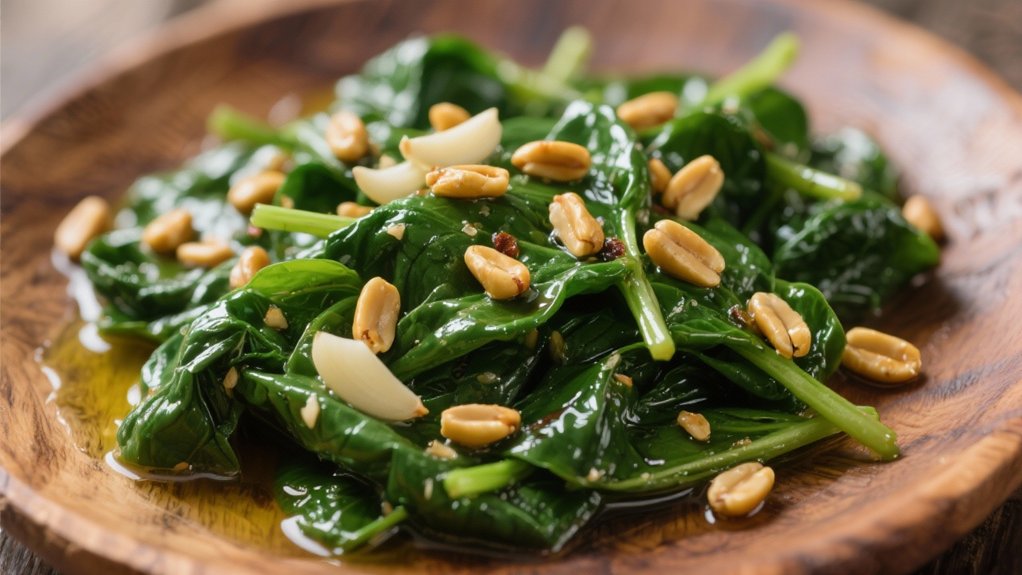 saut ed spinach with pine nuts