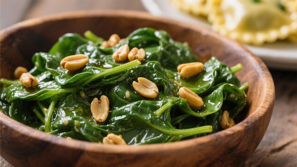 saut ed spinach with pine nuts