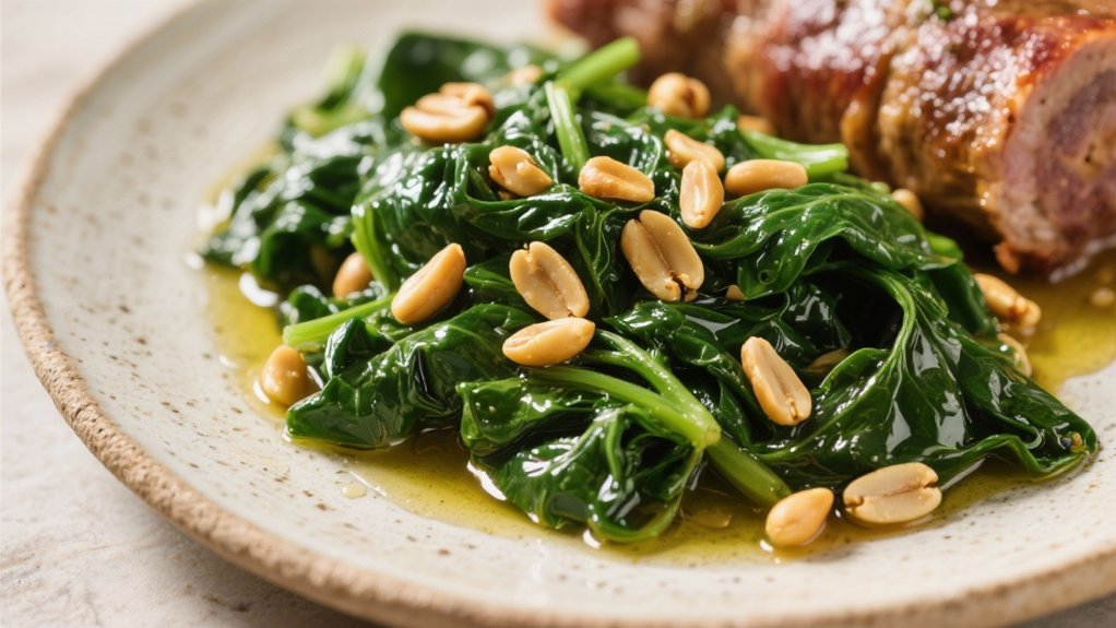 saut ed spinach with pine nuts