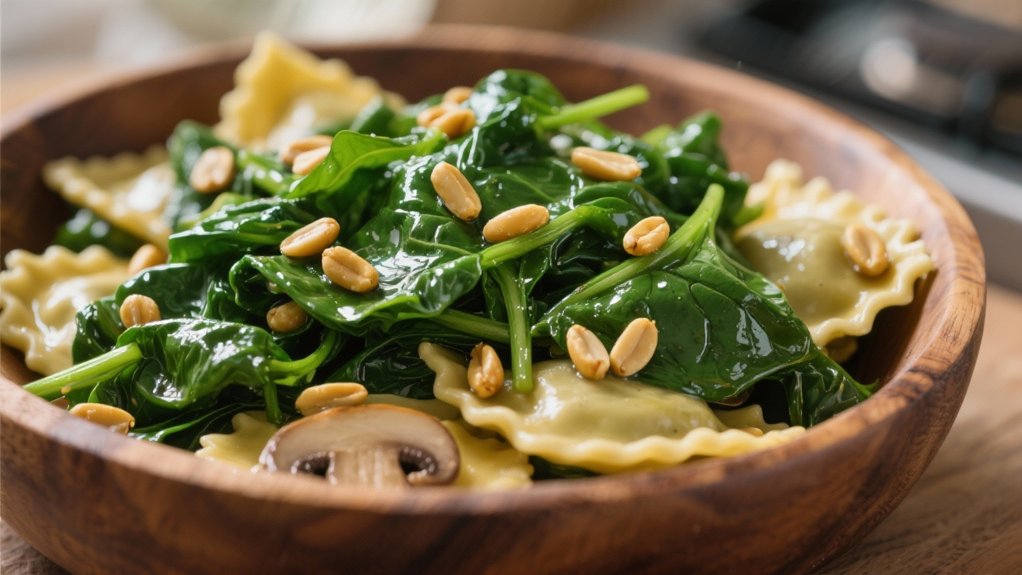 saut ed spinach with pine nuts