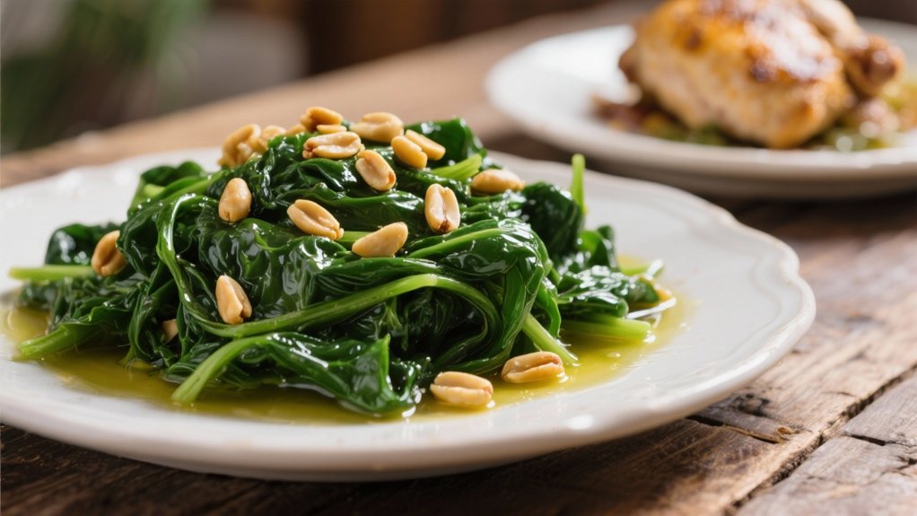 saut ed spinach with pine nuts