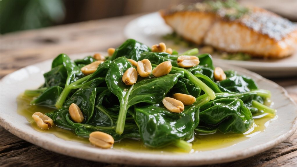 saut ed spinach with pine nuts