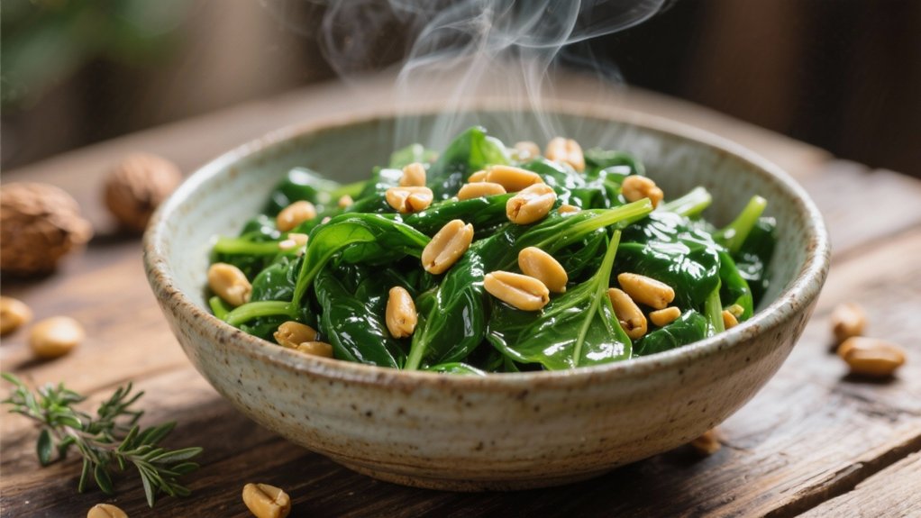 saut ed spinach with pine nuts