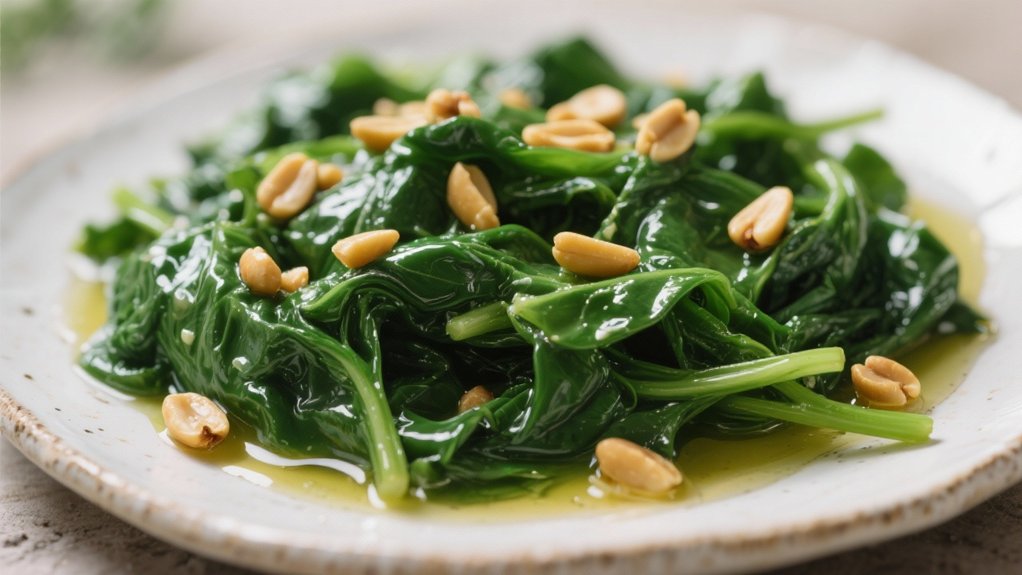 saut ed spinach with pine nuts