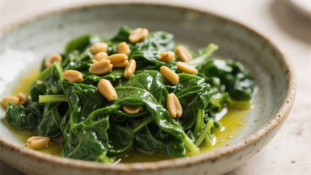 saut ed spinach with pine nuts