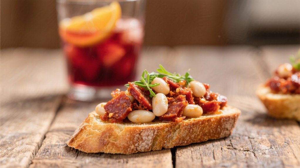 savory chorizo white bean crostini