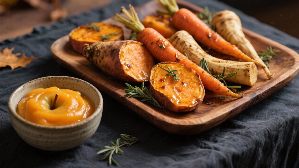 savory roasted vegetables with applesauce