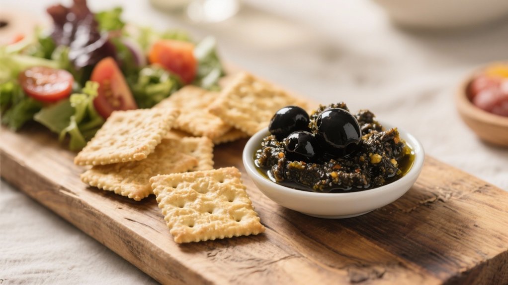 savory tapenade with crackers