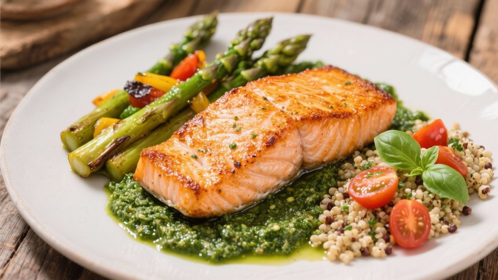 sear salmon serve with pesto