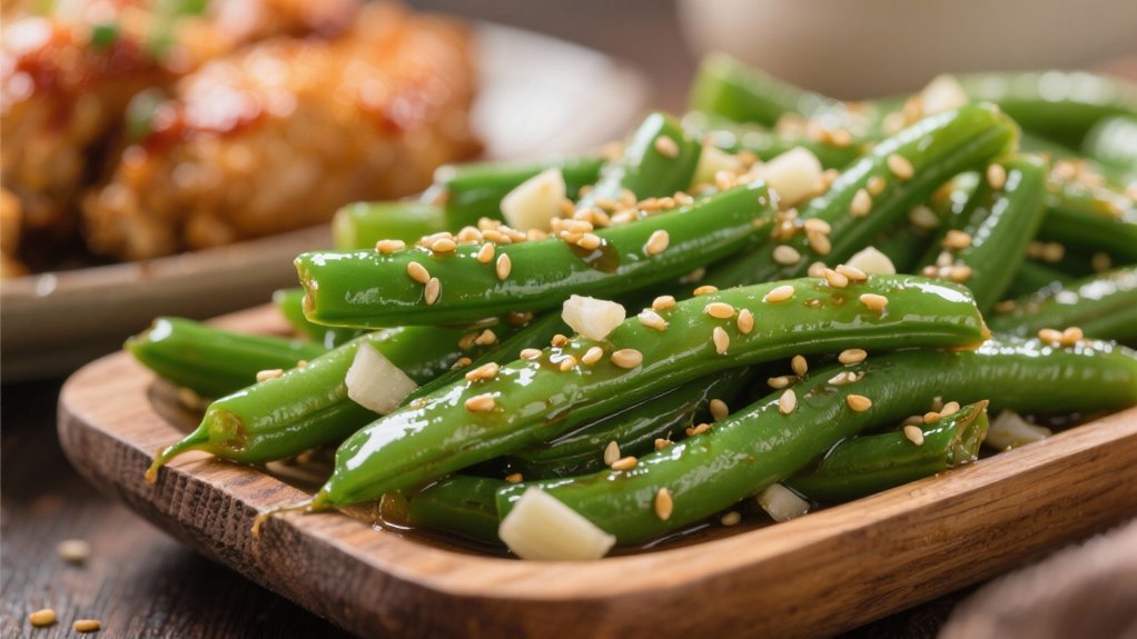sesame flavored crunchy green beans