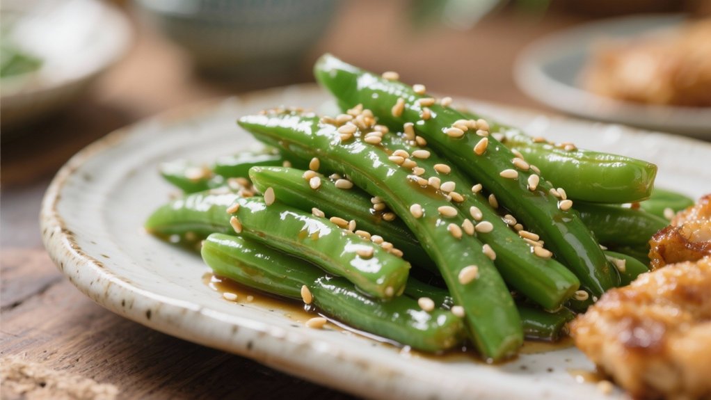 sesame flavored crunchy green beans