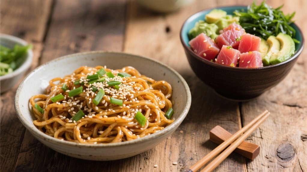 sesame noodles with toppings