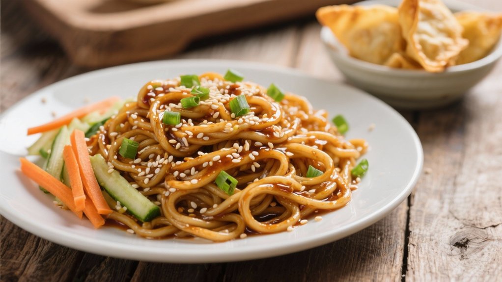 sesame noodles with toppings
