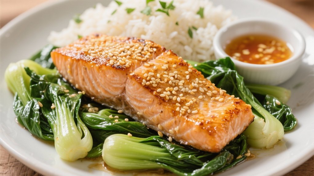 sesame salmon with bok choy
