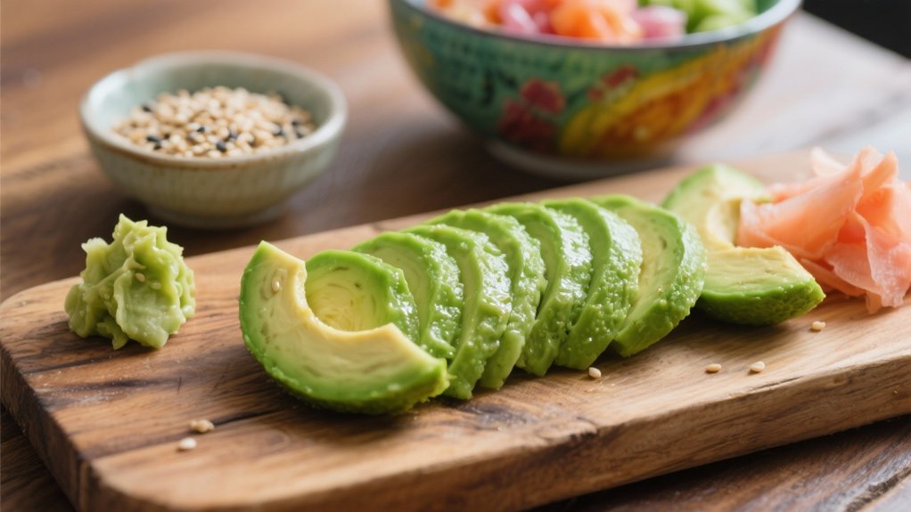 silky avocado slices add richness