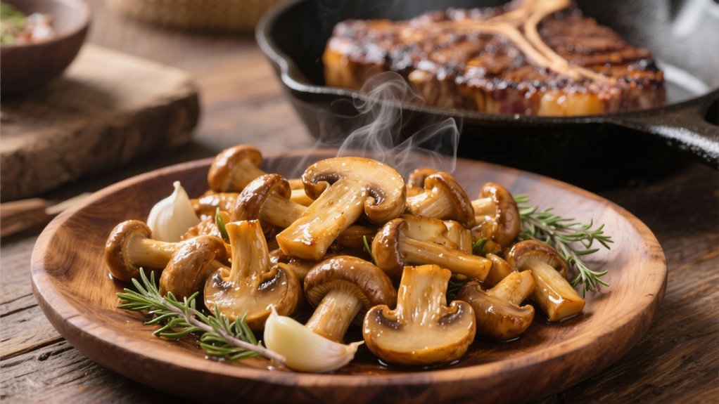 sizzling mushrooms enhance steak