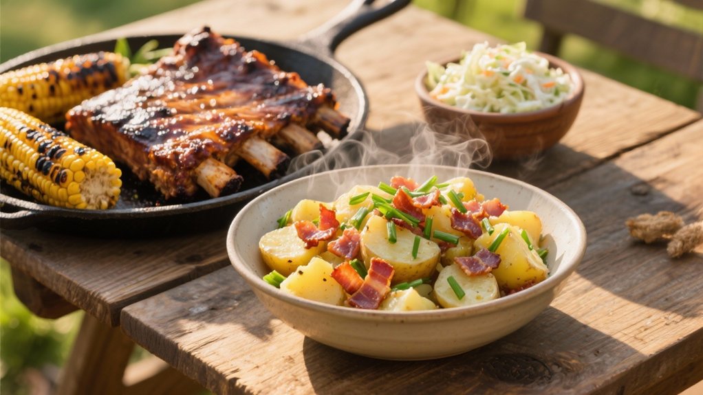 smoked ribs with potato salad