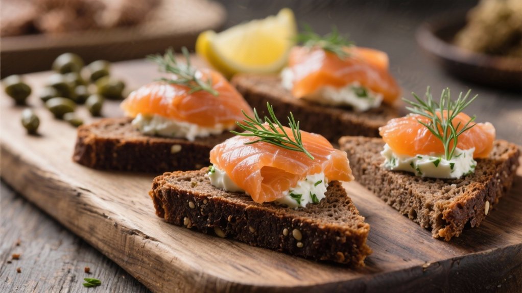 smoked salmon on pumpernickel