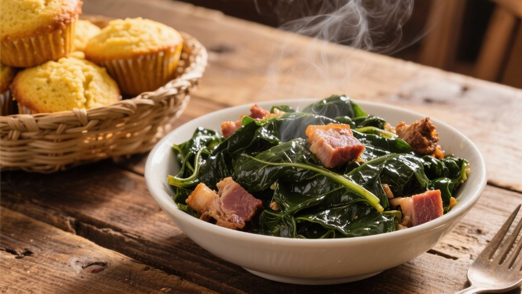 smoky collard greens simmered slowly