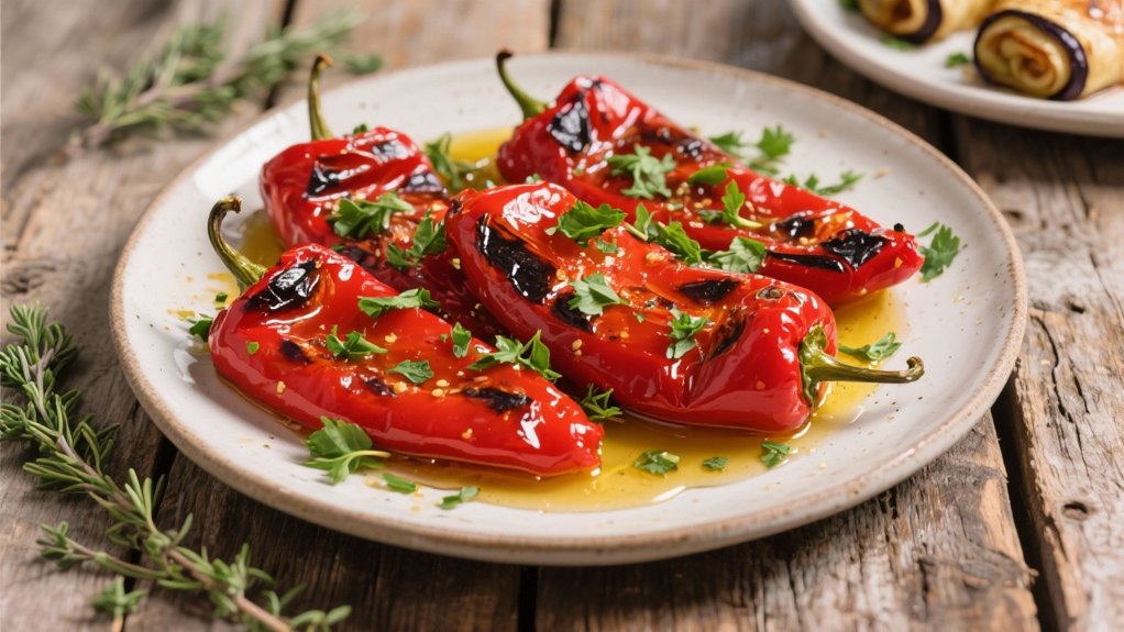 smoky herb infused roasted peppers