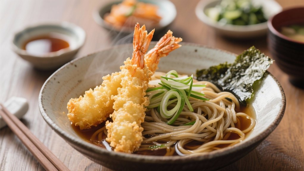 soba noodles with tempura shrimp