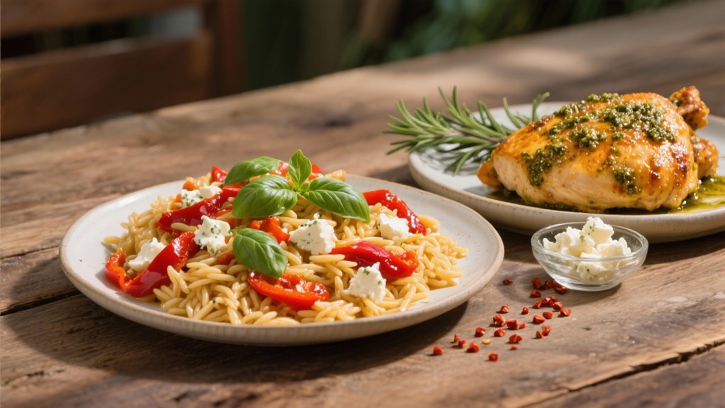sophisticated roasted red pepper orzo