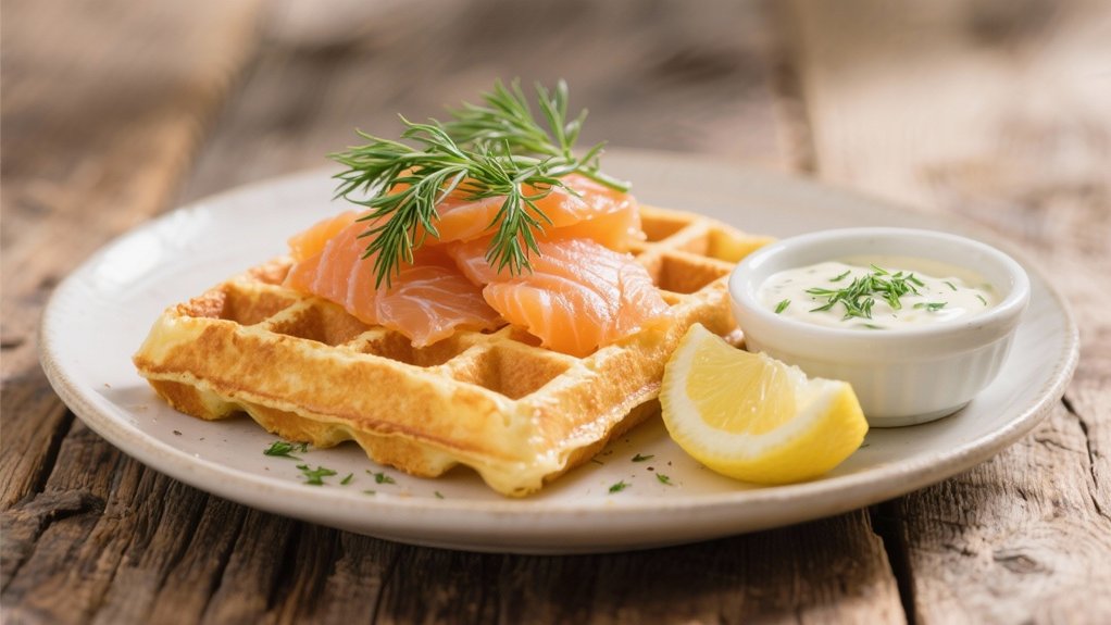 sophisticated smoked salmon waffles