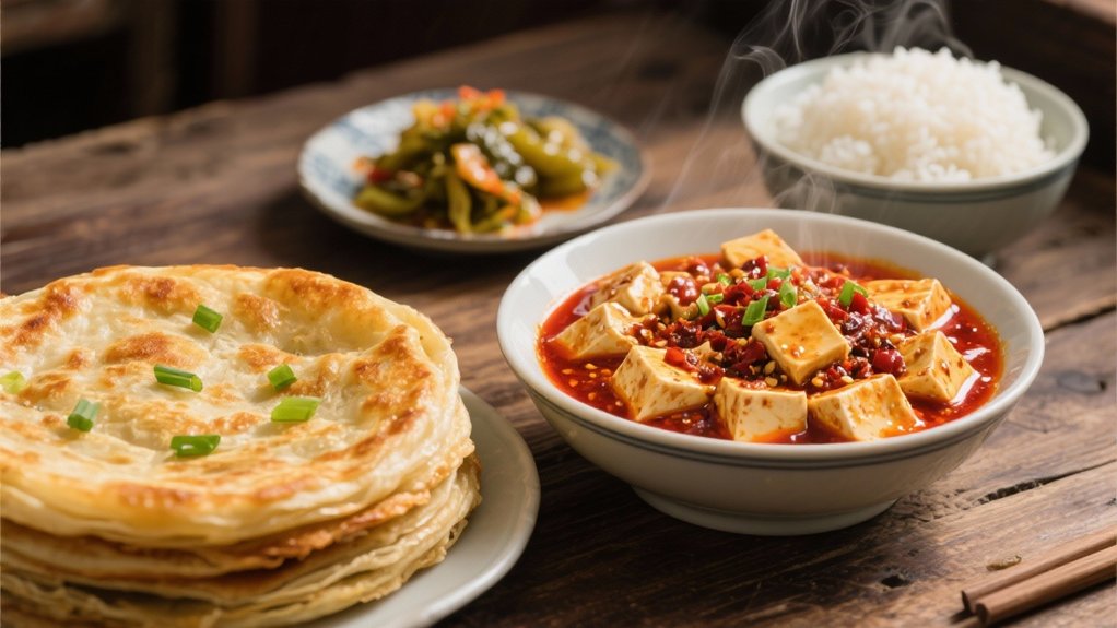 spicy tofu and pancakes