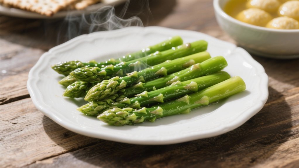 steamed asparagus complements soup