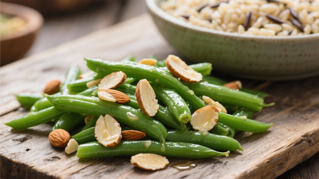 steamed beans with toasted almonds