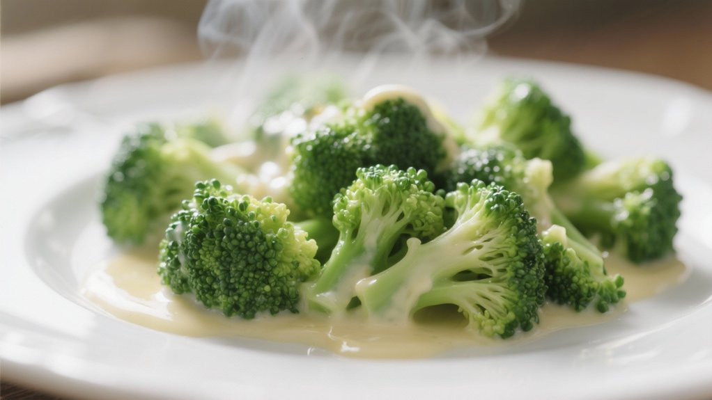 steamed broccoli complements alfredo