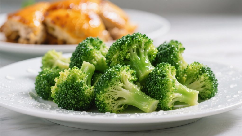 steamed broccoli complements orange chicken