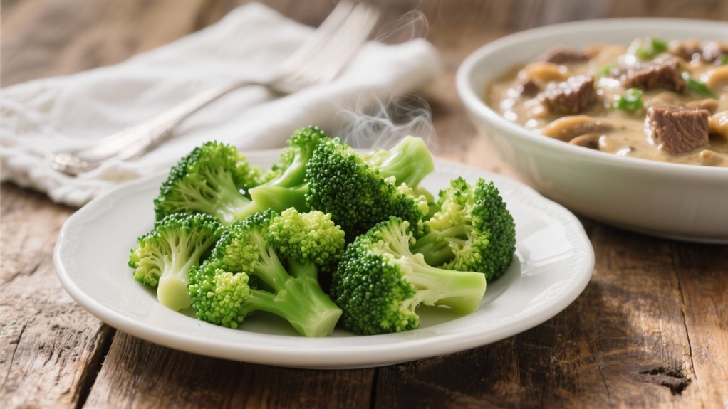 steamed broccoli complements stroganoff