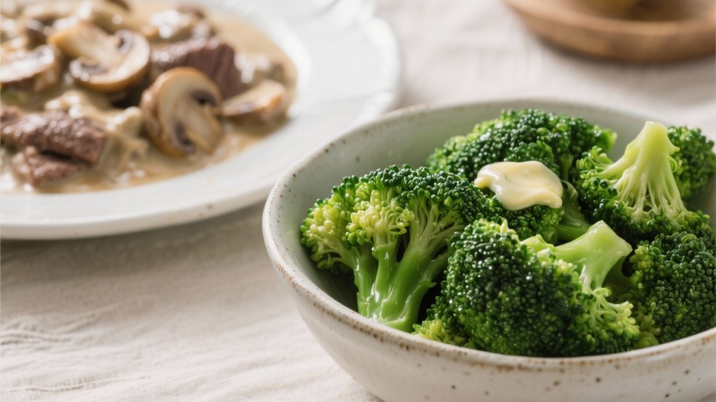steamed broccoli complements stroganoff