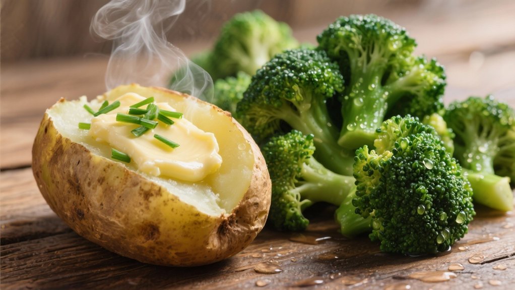 steamed broccoli enhances baked potatoes