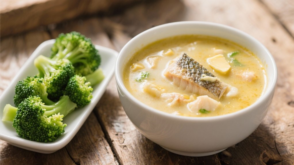 steamed broccoli enhances chowder