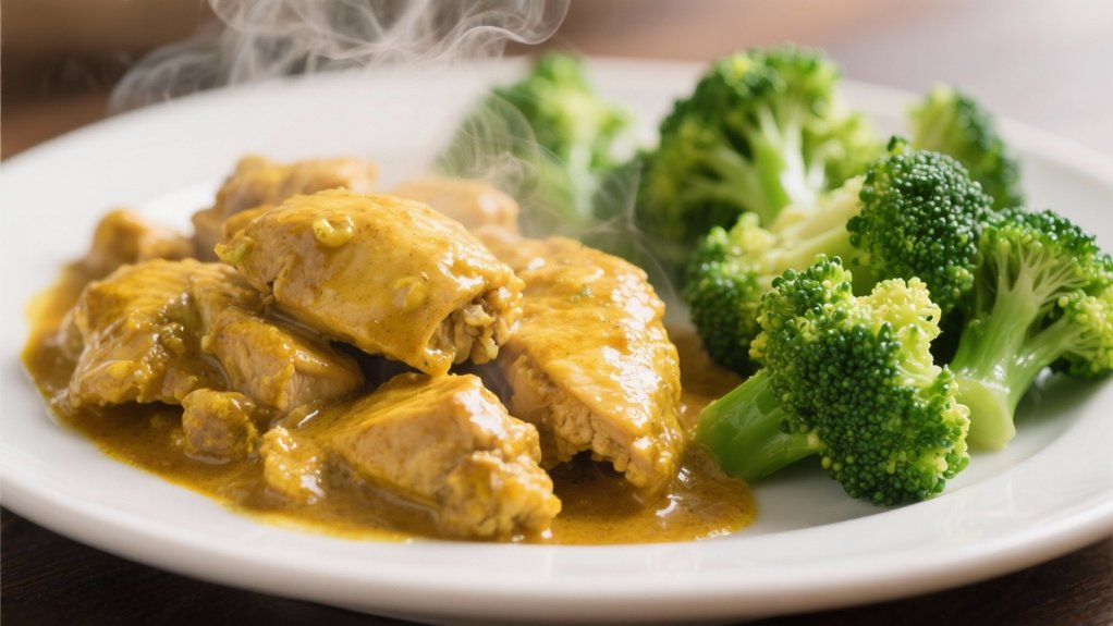 steamed broccoli enhances curry