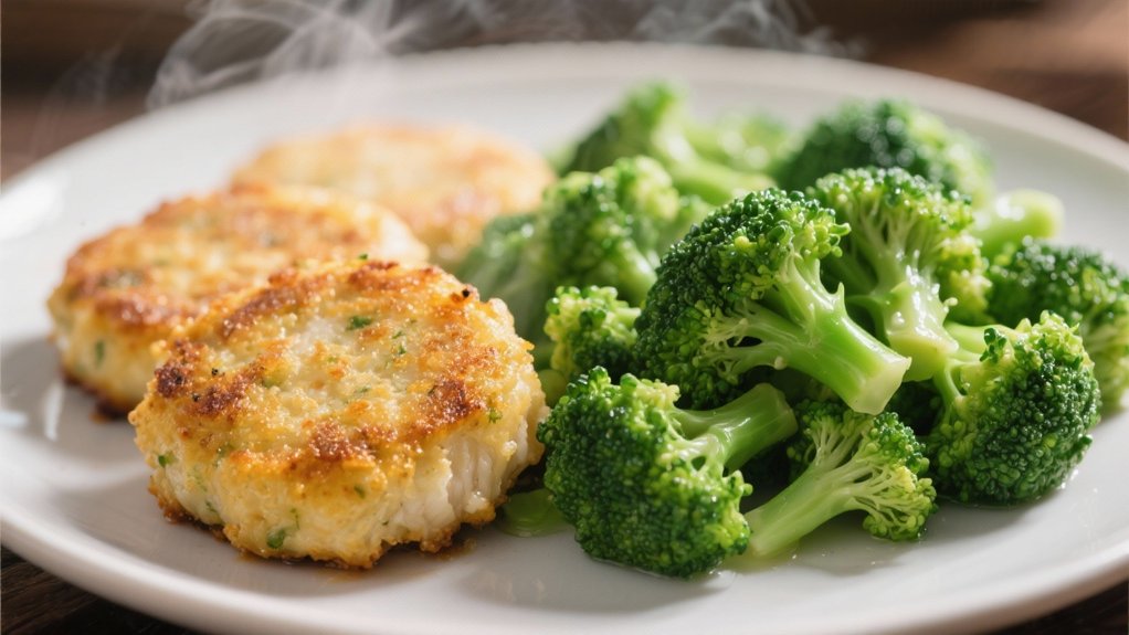 steamed broccoli enhances fish cakes