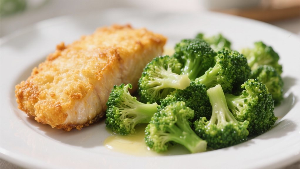 steamed broccoli enhances fried fish
