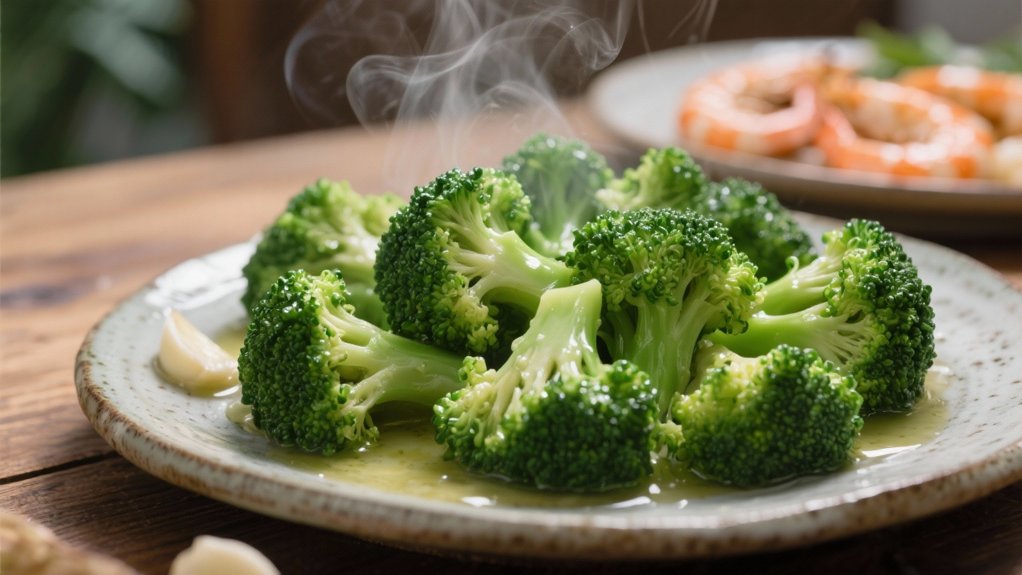 steamed broccoli enhances garlic butter