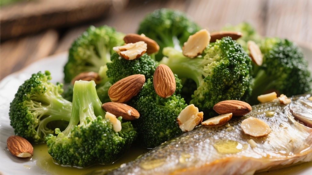 steamed broccoli with toasted almonds