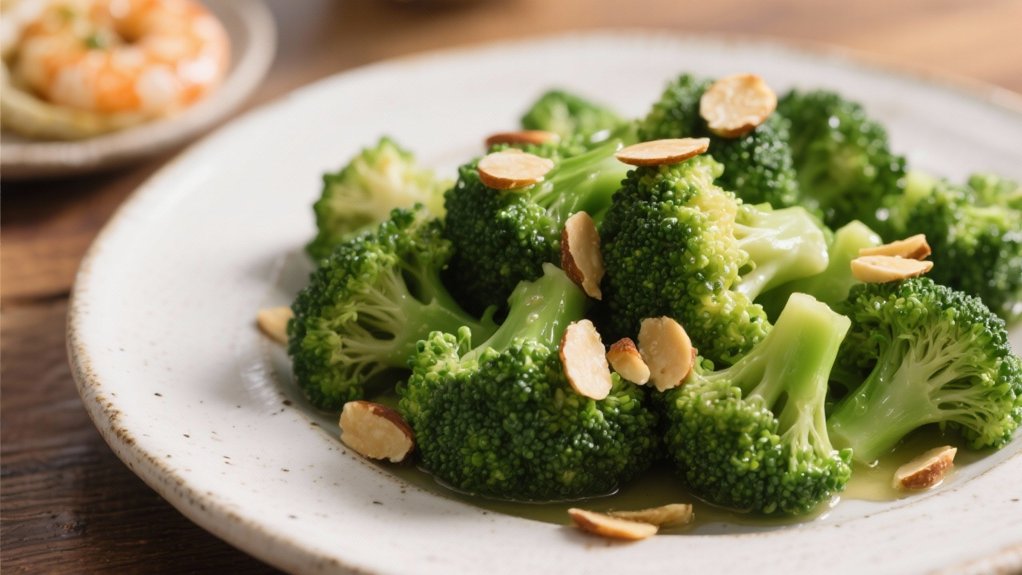 steamed broccoli with toasted almonds