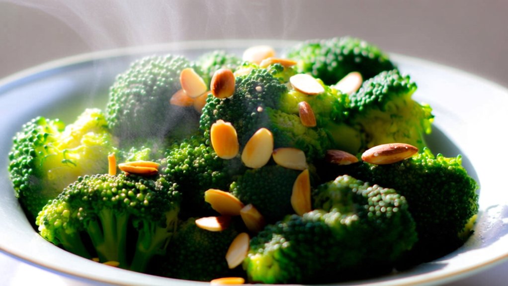 steamed broccoli with toasted almonds
